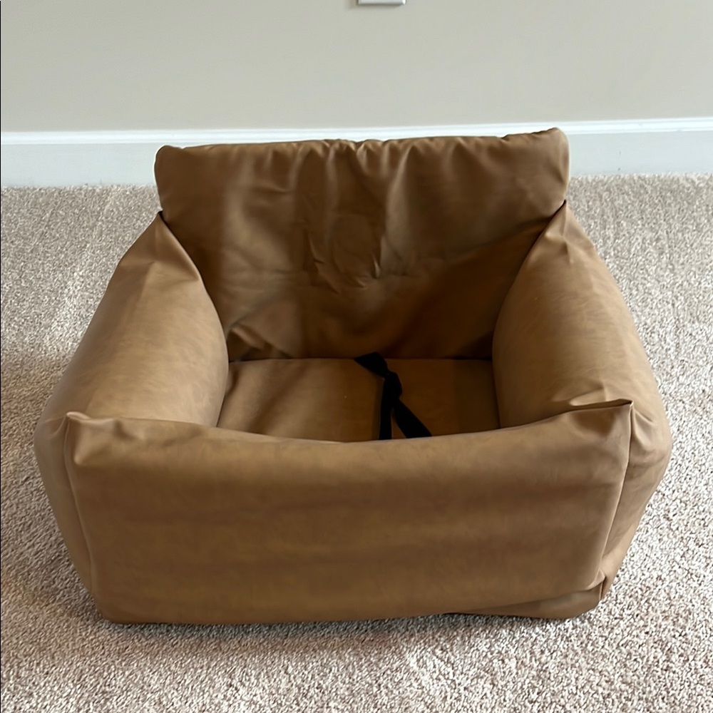 PupProtector™ Faux Leather Memory Foam Dog Car Bed - Camel